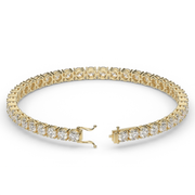 9 Carat Yellow Gold Round Shape Diamond Tennis Bracelet With Prong Setting.